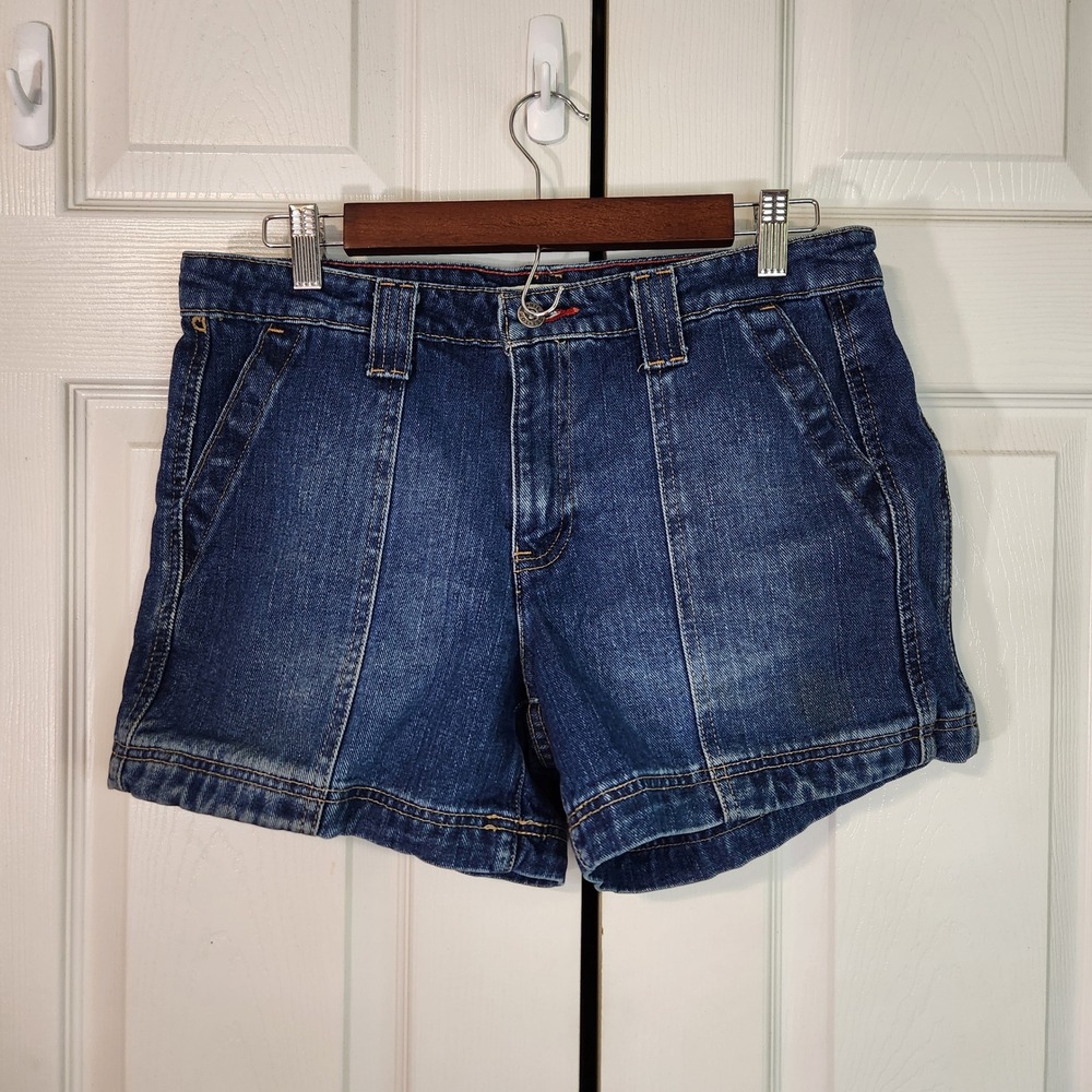 Tommy Hilfiger Blue Denim Utility Shorts Medium Wash Paneled Size 6 Y2K Retro